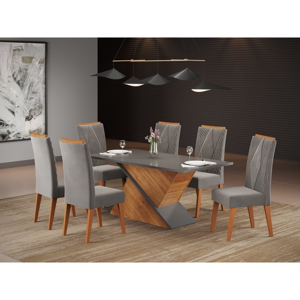 Mesa de Jantar Retangular BMW com 6 Cadeiras Madeira Maciça Vegas  Mel/Grafite em Oferta na Shopee