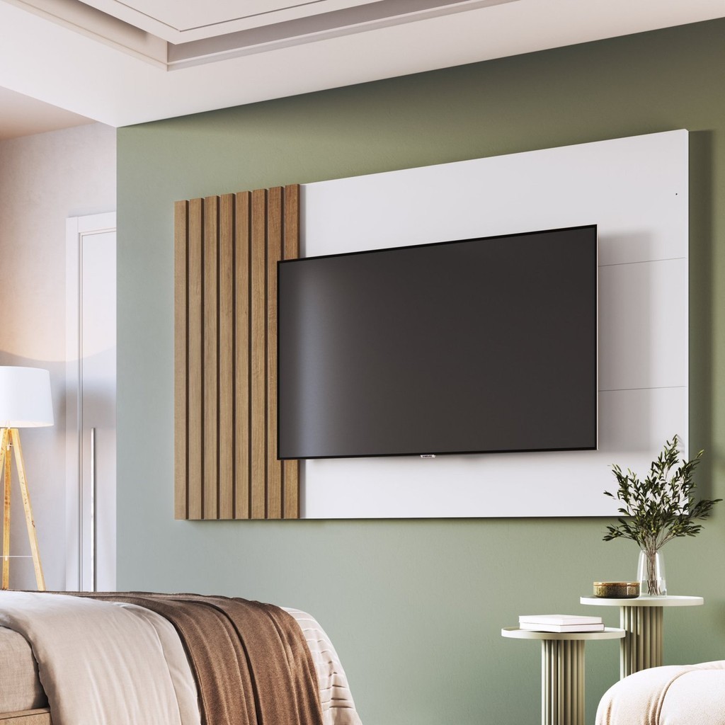 Painel Para Tv até 65 Polegadas Ripado 180cm Branco/Mel - Home & Living