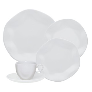 Aparelho de Jantar e Chá Branco Porcelana 20 Peças Ryo White Oxford Jogo de Pratos e Xícar...