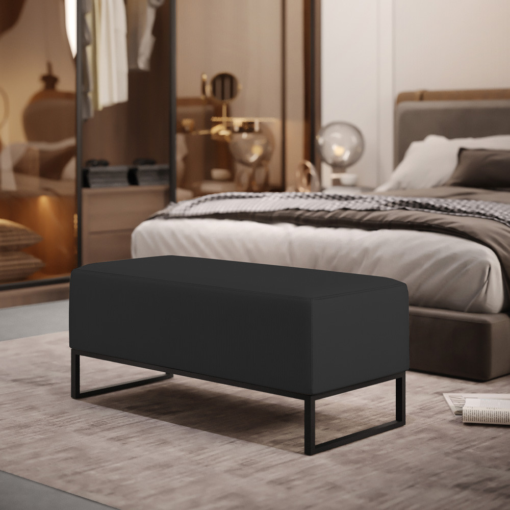 Puff Decorativo Para Sala de Estar Cléo W01 Base de Ferro 90 cm Suede Preto - Lyam Decor em Oferta na Shopee