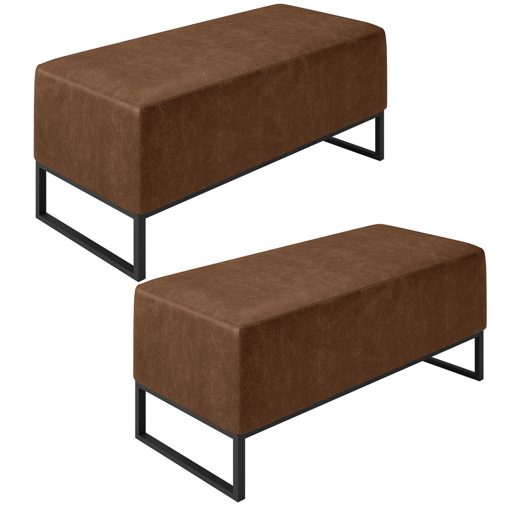 Kit 02 Puff Decorativo Para Sala de Estar Cléo W01 Base de Ferro 90cm Couríssimo Marrom - Lyam Decor