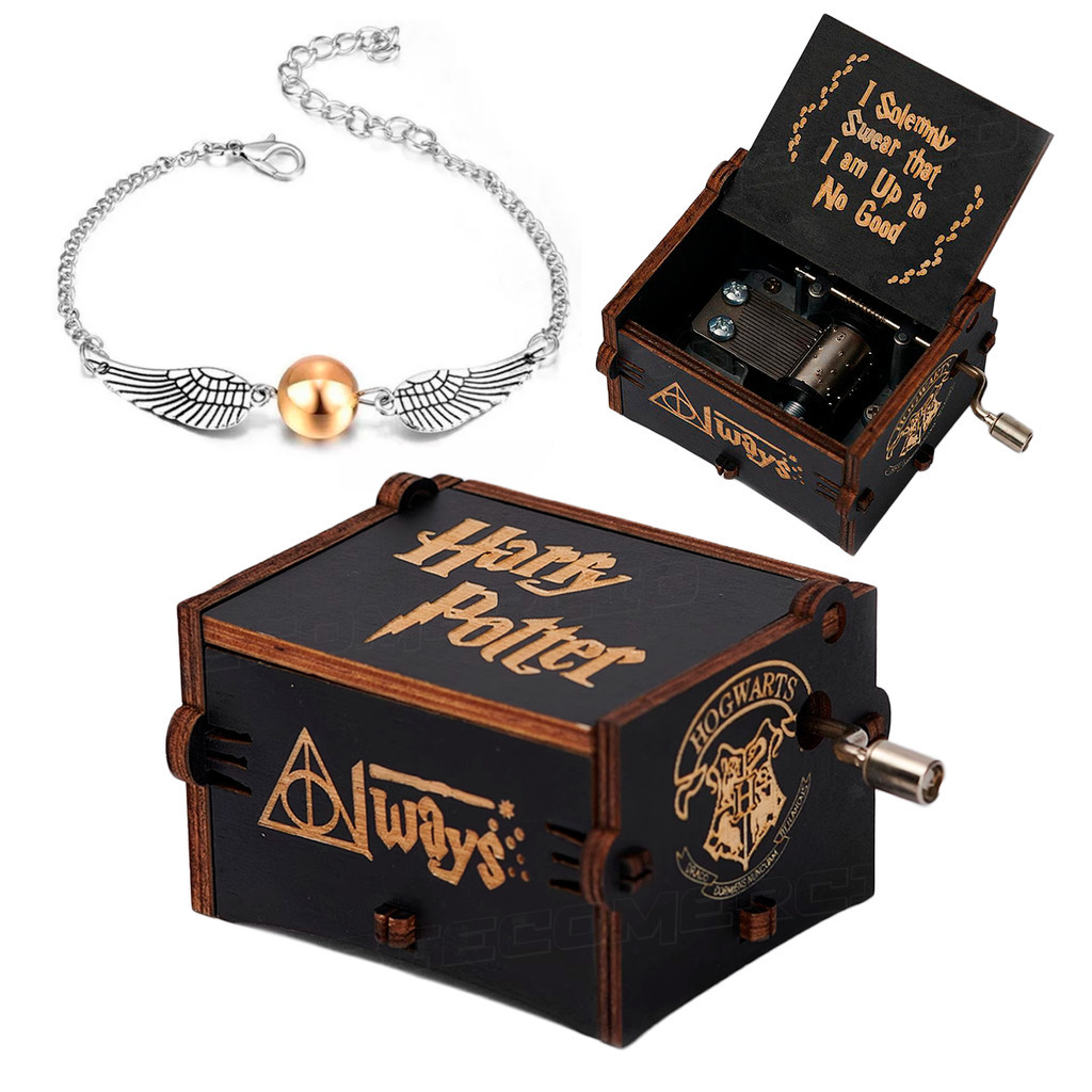 Kit Caixinha De Musica Harry Potter Manivela + Pulseira