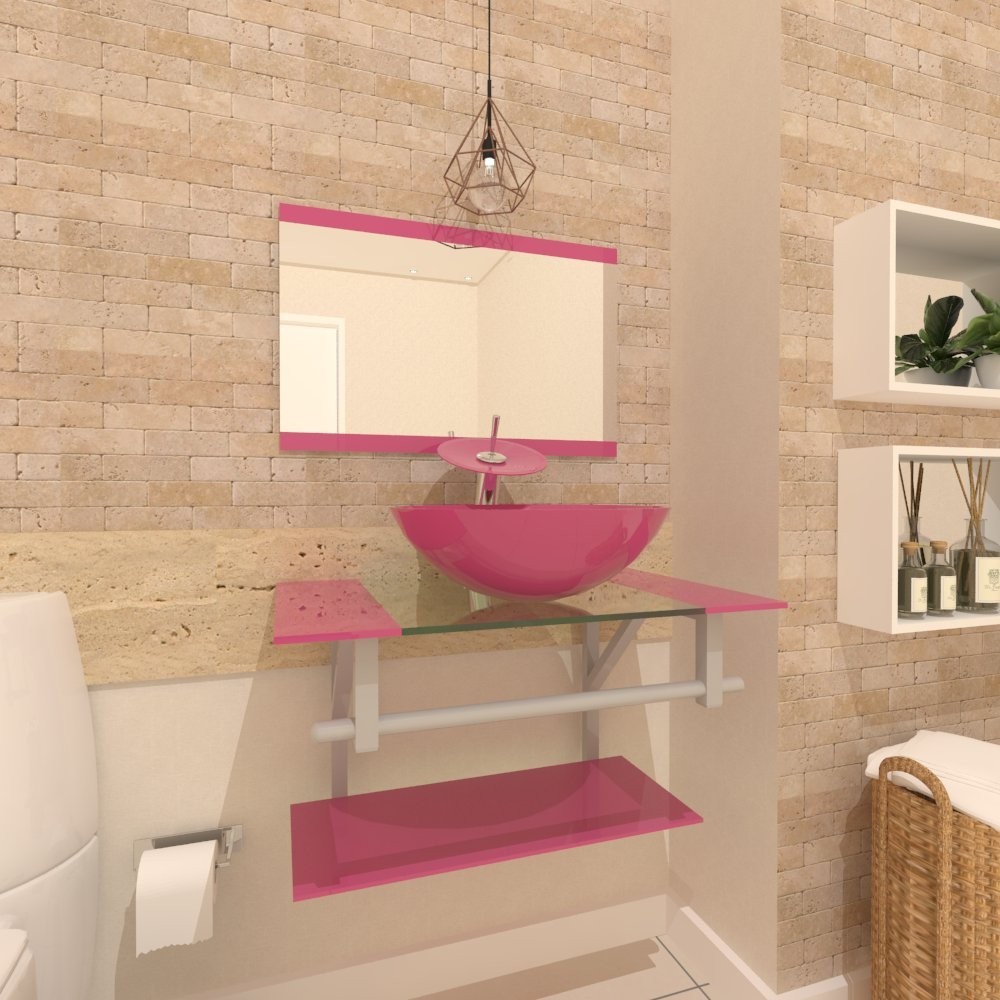 GABINETE DE VIDRO ESTÔNIA 60CM AC ROSA