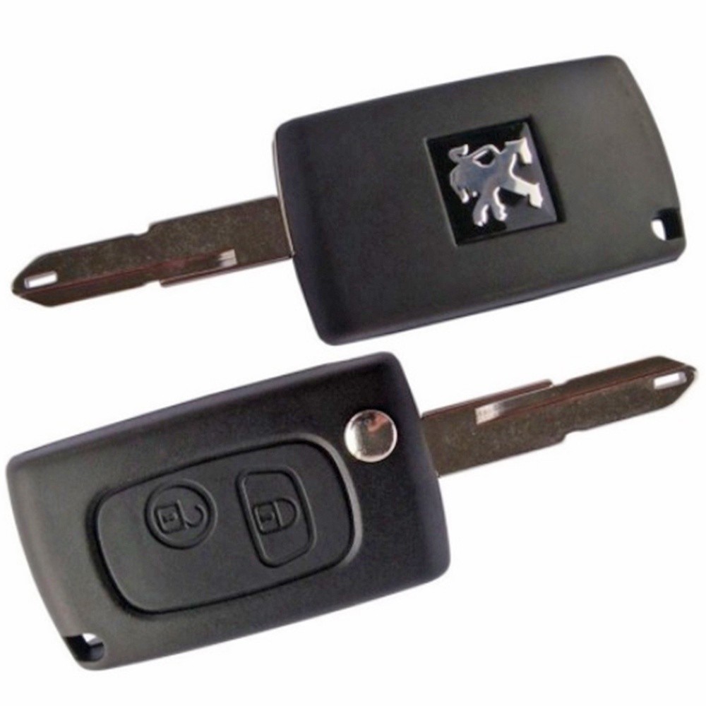 Carcaça Capa Chave Canivete Slim Peugeot 206 207 Hoggar 2 Botões + Emblema Lamina Virgem