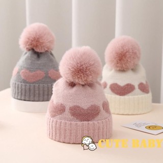 Eph-Infantil Bebê Meninas Chapéu De Inverno Coração Pelúcia Pom Gorro De Malha Boné Quente,0-12 Meses em Oferta na Shopee