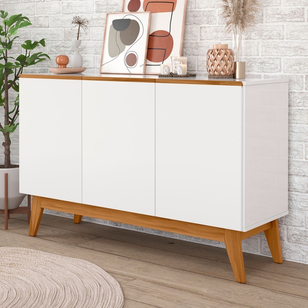 Balcão Buffet Ares Lux 3 Portas 2 Prateleiras Branco - Tebarrot em Oferta na Shopee