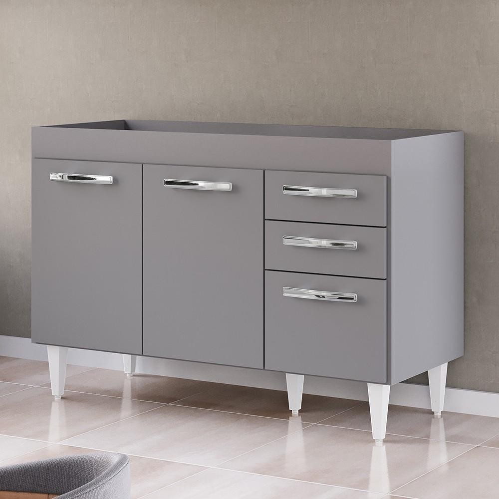Balcão Gabinete Para Pia 120cm 3 Portas sem Tampo Suécia Cinza - Lumil em Oferta na Shopee