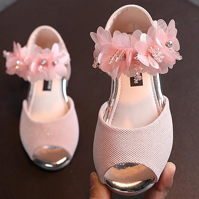 Sandálias Infantis De Verão Novo Estilo Fashion Rhinestone Flower Princess Shoes Little Girls Soft Soled Dance em Oferta na Shopee