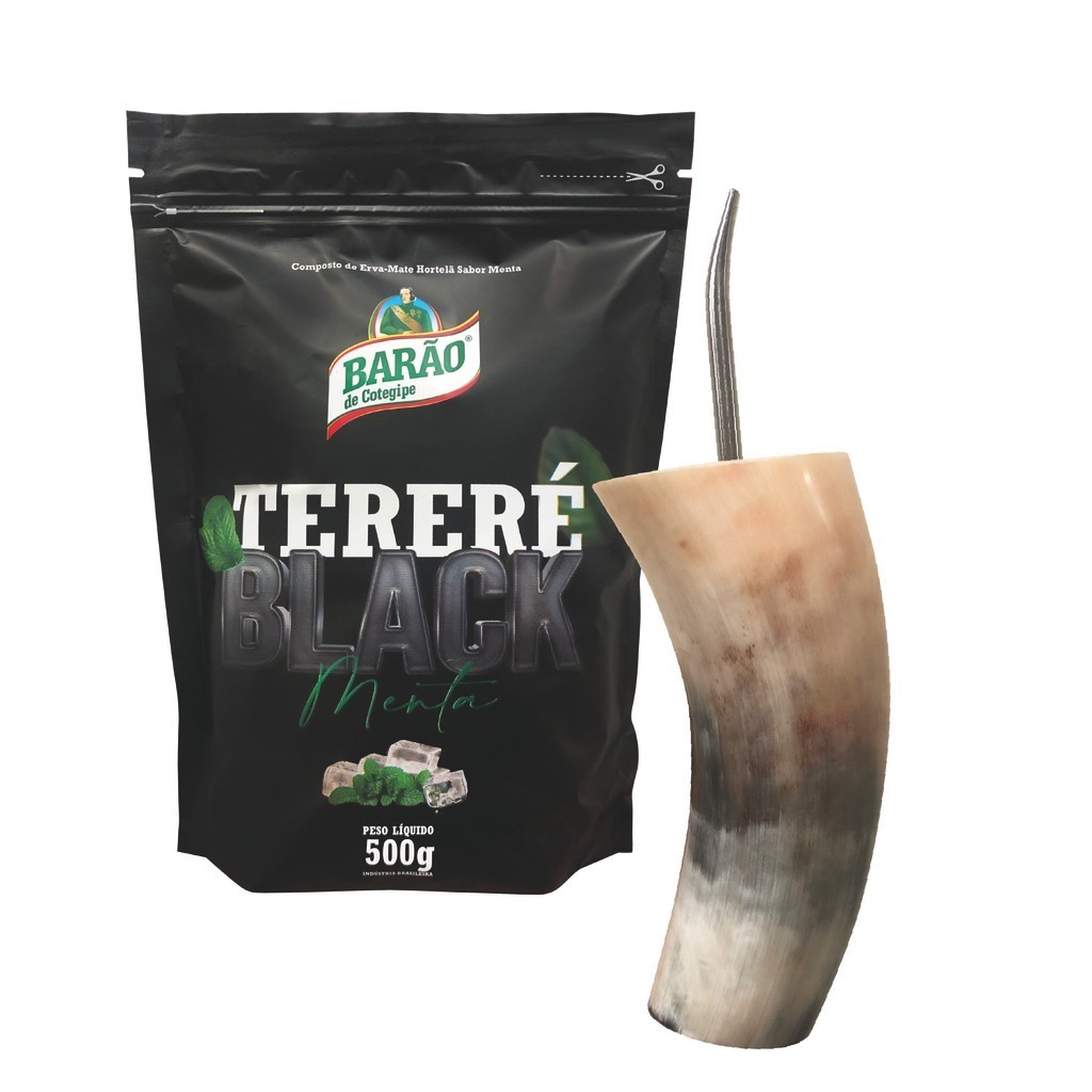 Erva Mate Tereré Barão de Cotegipe Premium Sem Açúcar 500g Guampa Chifre com Bomba