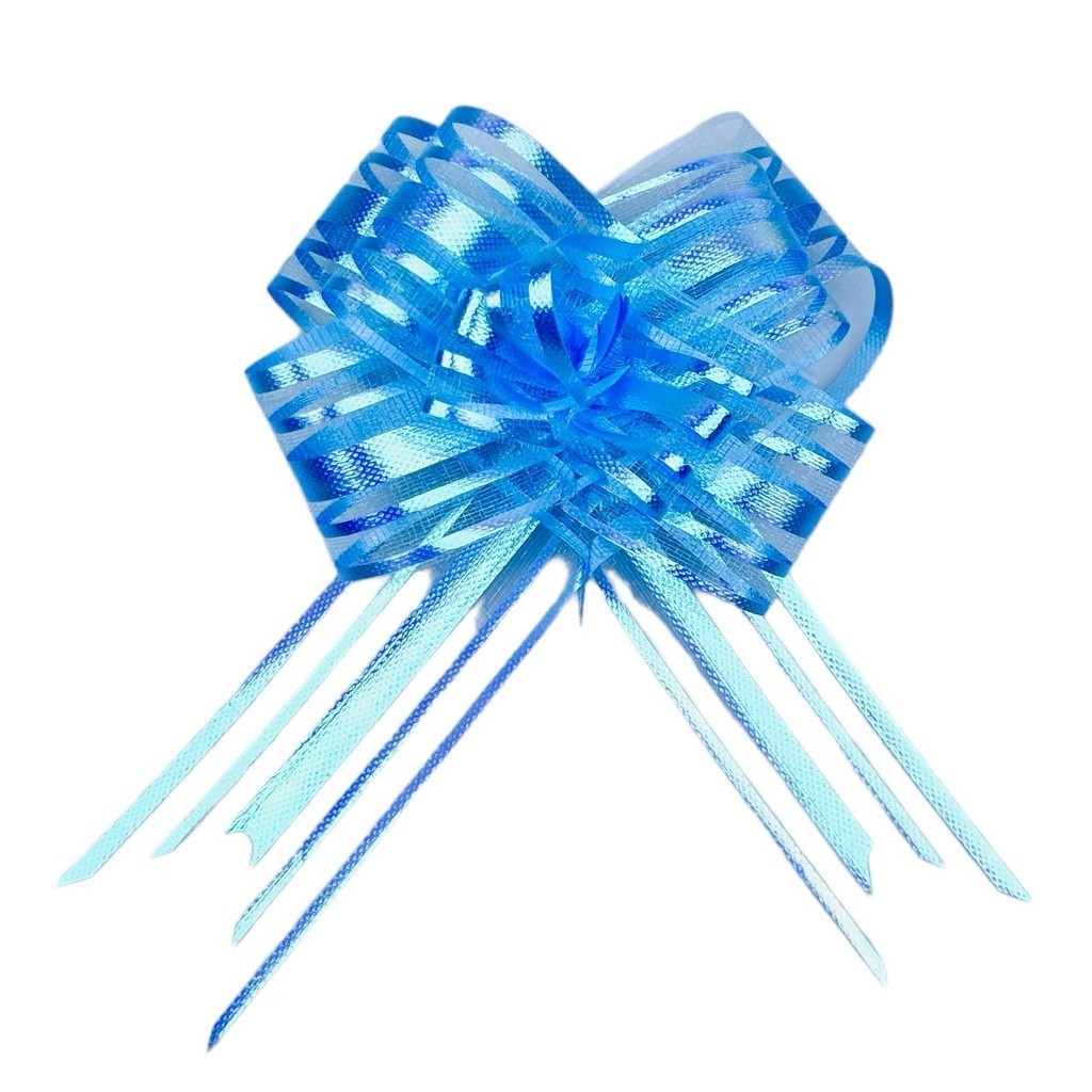 100 LAÇOS FACIL P/ PRESENTE ORGANZA HOLOGRÁFICO AZUL CLARO GRANDE 3 CM X 47 CM (EX) em Oferta na Shopee