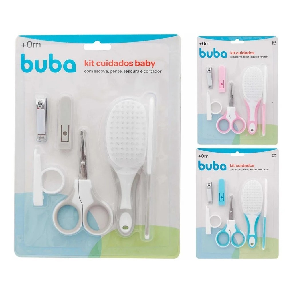 Kit Higiene Cuidados Bebê Tesoura Cortador Escova Pente Buba