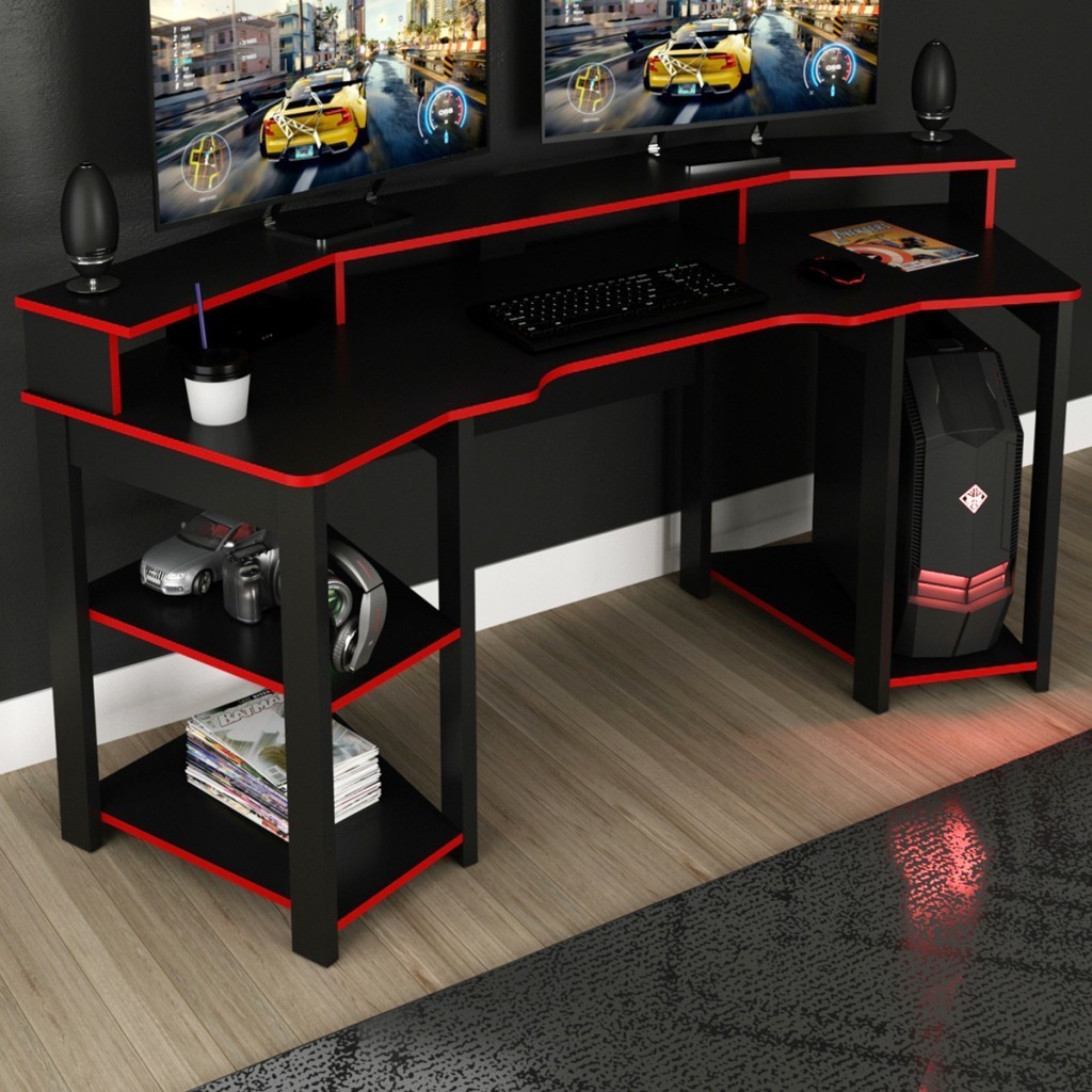 Mesa Gamer para 2 Monitores 3 Prateleiras ME4167 em Oferta na Shopee