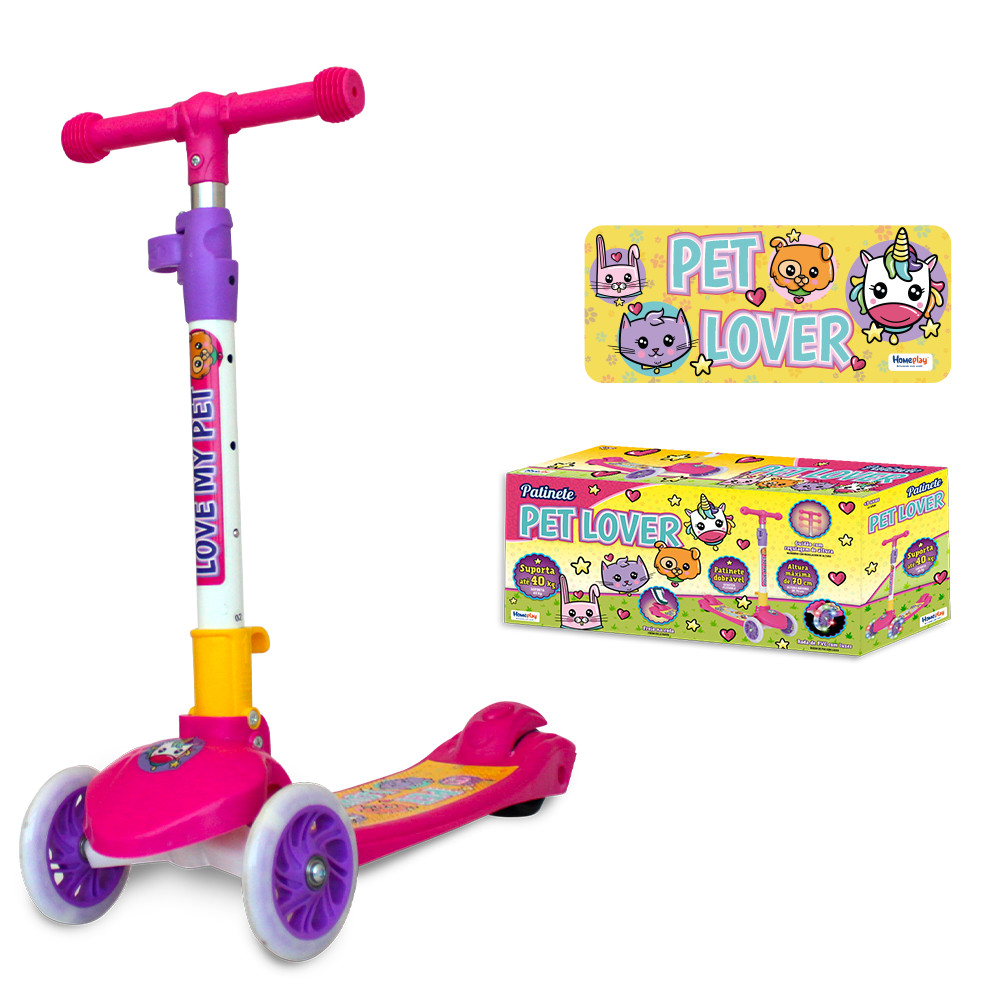 PATINETE 3 RODAS LED INFANTIL DOBRÁVEL AJUSTÁVEL COM FREIO PATINETE COM LUZ PET LOVER PARA CRIANÇAS