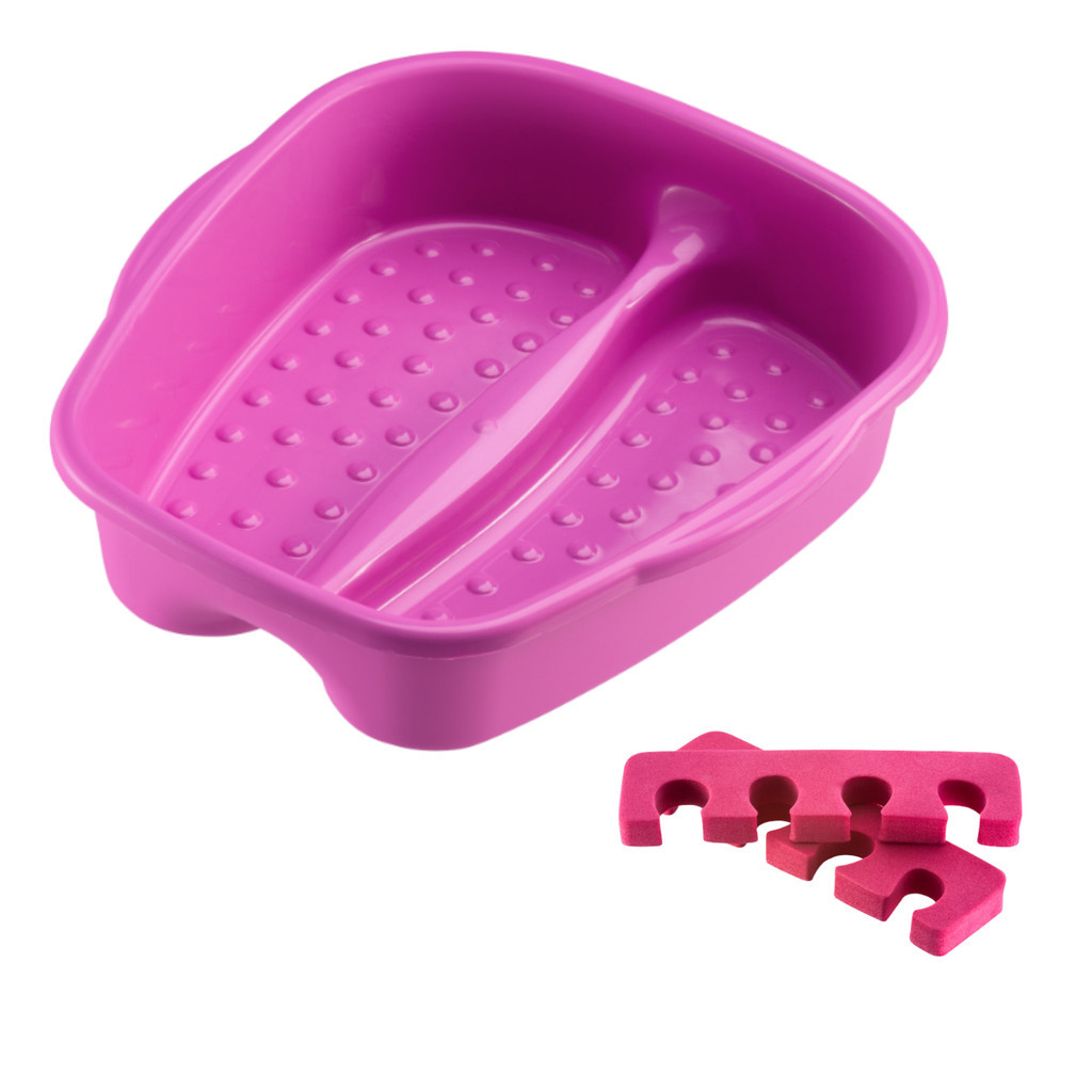 Kit Bacia para Pés + Separador de Dedos Pedicure Salão de Beleza Multiuso Relaxamento Compact Dompel - Rosa