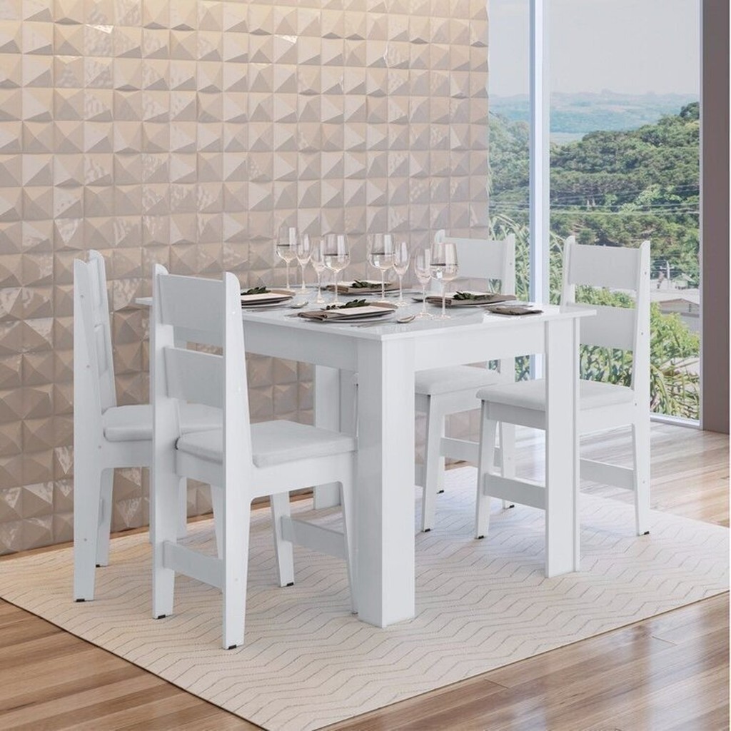 Conjunto Sala de Jantar Mesa Fixa com 4 Cadeiras - Home & Living