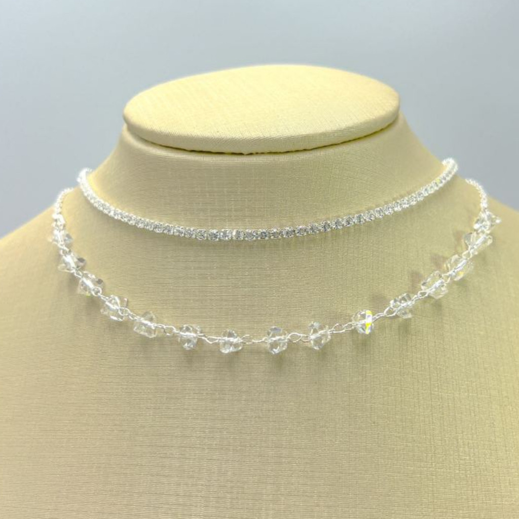 KIT 2 Choker Colar de bola Tifanny delicado + Colar Com Cristal  banhado a prata 925