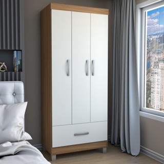 Guarda-Roupa Solteiro Poseidon 3 Portas 1 Gaveta Cinamomo/Off White - Panorama Móveis em Oferta na Shopee