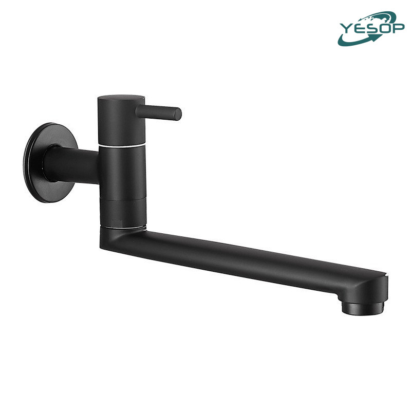 Torneira De Cozinha De Parede Gourmet Fosco Preto Aço Inox 25cm Yesop - Home & Living