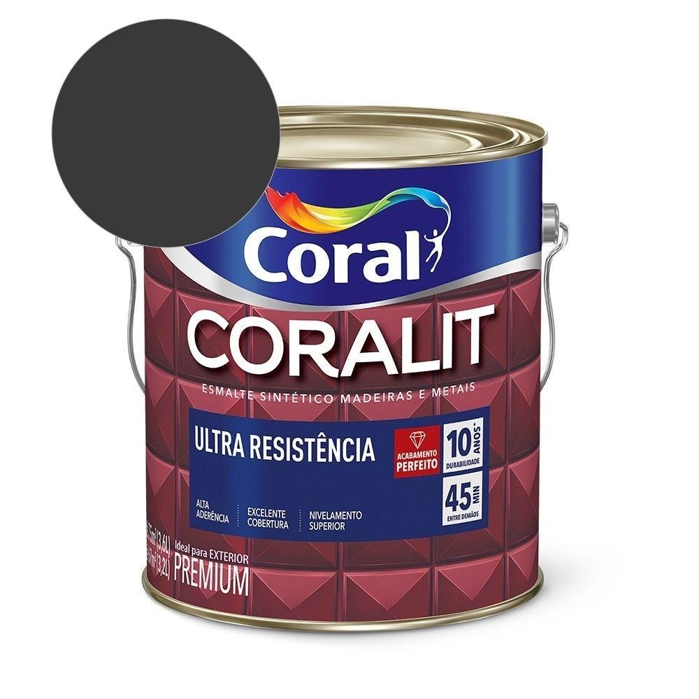 Esmalte Sintético Coralit Ultra Resistencia Fosco Preto 3.6l Coral em Oferta na Shopee