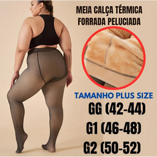 Meia-Calça Térmica Plus Size G-GG Forrada Peluciada Translúcida de Lã Feminina Super Elástica Slim em Oferta na Shopee