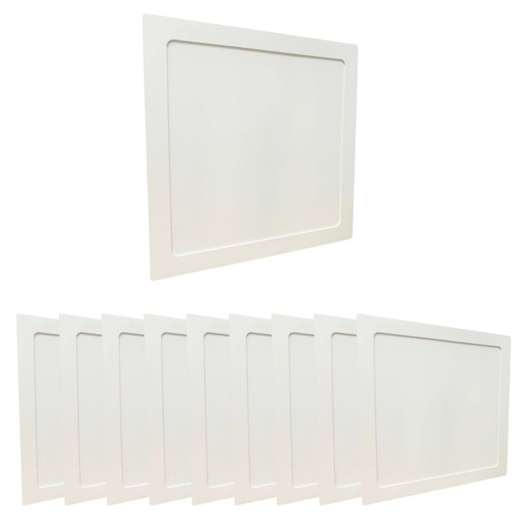 Kit 10 Luminária Painel Plafon Embutir Quadrado Led Alumínio 18w Bivolt Branco Frio