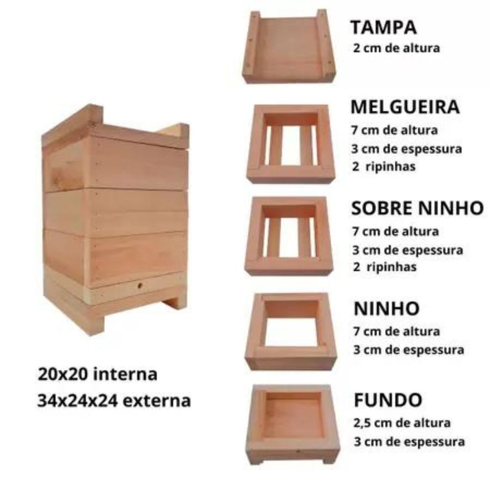 Caixa de abelha INPA 20X20 parede de 3 cm de espessura URUÇU BORÁ