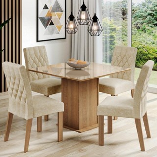 Conjunto Sala de Jantar Madesa Brenda Mesa Tampo de Vidro com 4 Cadeiras - Rustic/Crema/Im...