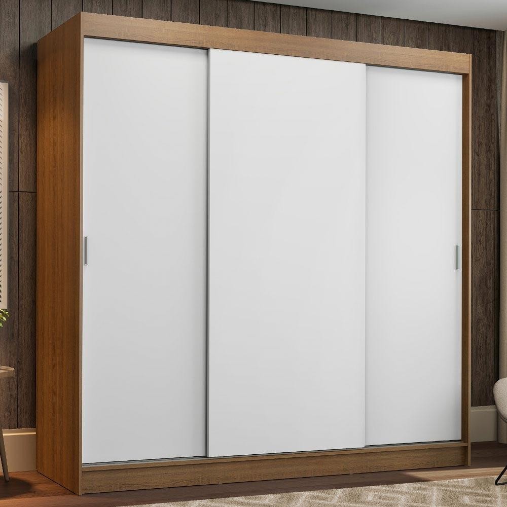 Guarda-Roupa Casal Madesa Reno 3 Portas de Correr - Rustic/Branco em Oferta na Shopee