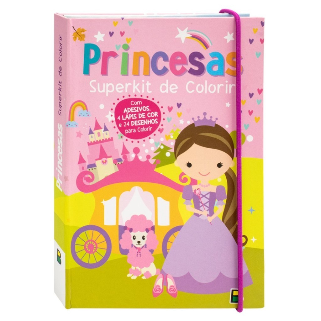 Superkit de Colorir - Princesas - Livro de colorir Adesivos Lápis de cor