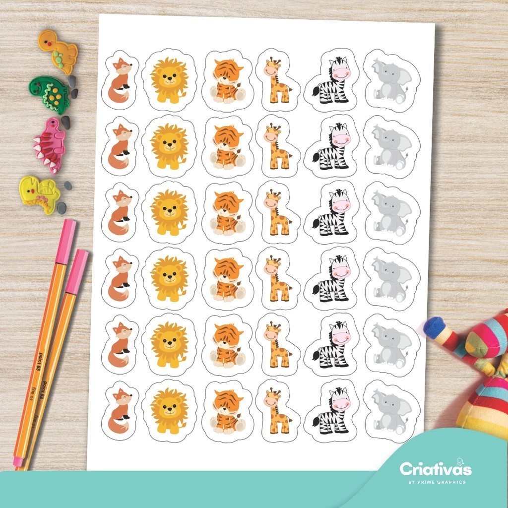 Impressão Tema Safari com 36 Animais