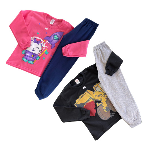 Conjunto Moletom Infantil Juvenil Sortido 1 ao 16 Menino Menina Unissex Quentinho Outono Inverno