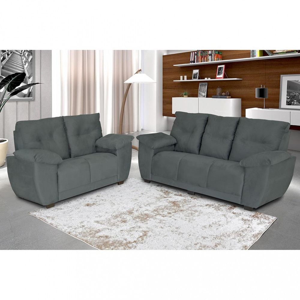 Conjunto Sofá 3 e 2 Lugares Veludinho Intense Estofados Paraná - Home & Living