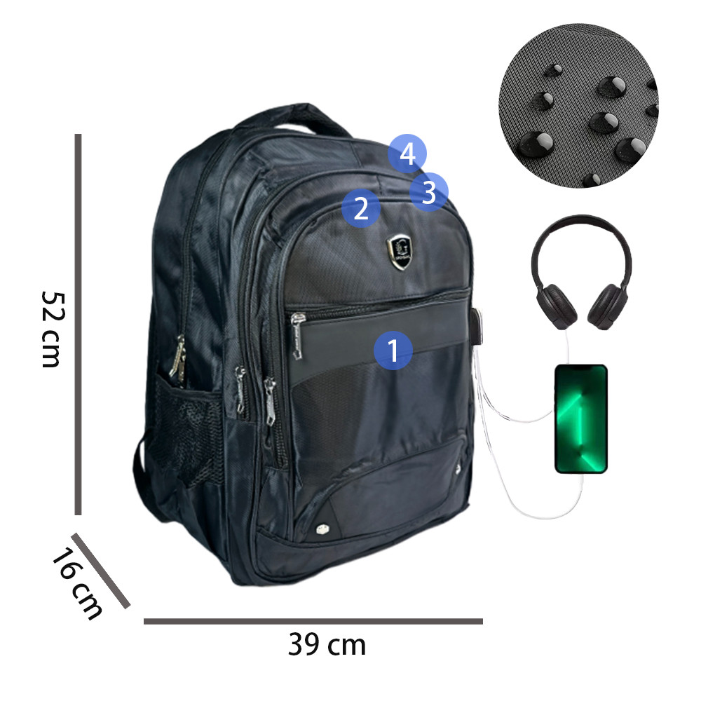 Mochila 19'' Grande Capacidade, 4 Zíperes, Impermeável com USB e Costas Respiráveis em Oferta na Shopee