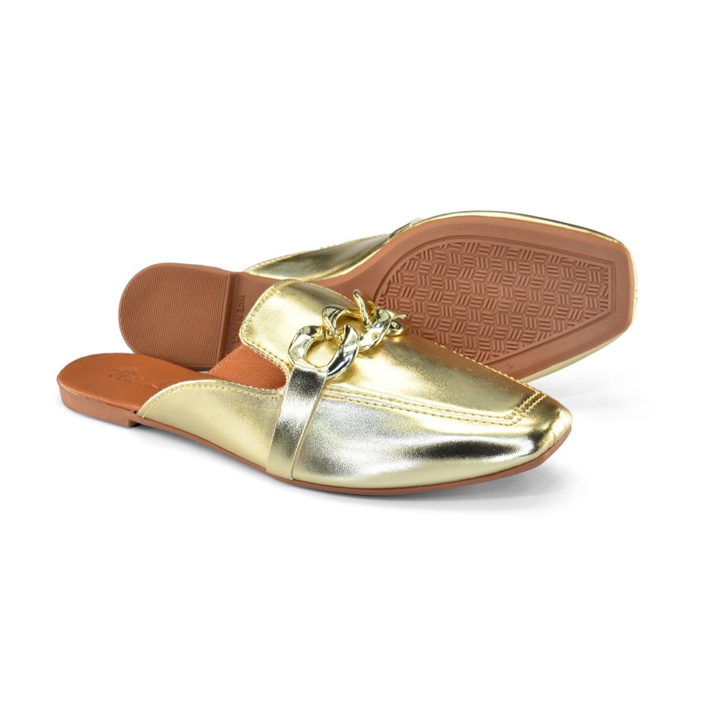 Mule Feminino Sandália Detalhe Corrente Grossa Bico Quadrado Confortável e Estilosa