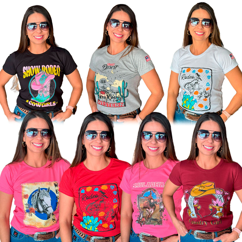 Blusa T-shiirt Country  Estampada Crazy Aplicação De Strass