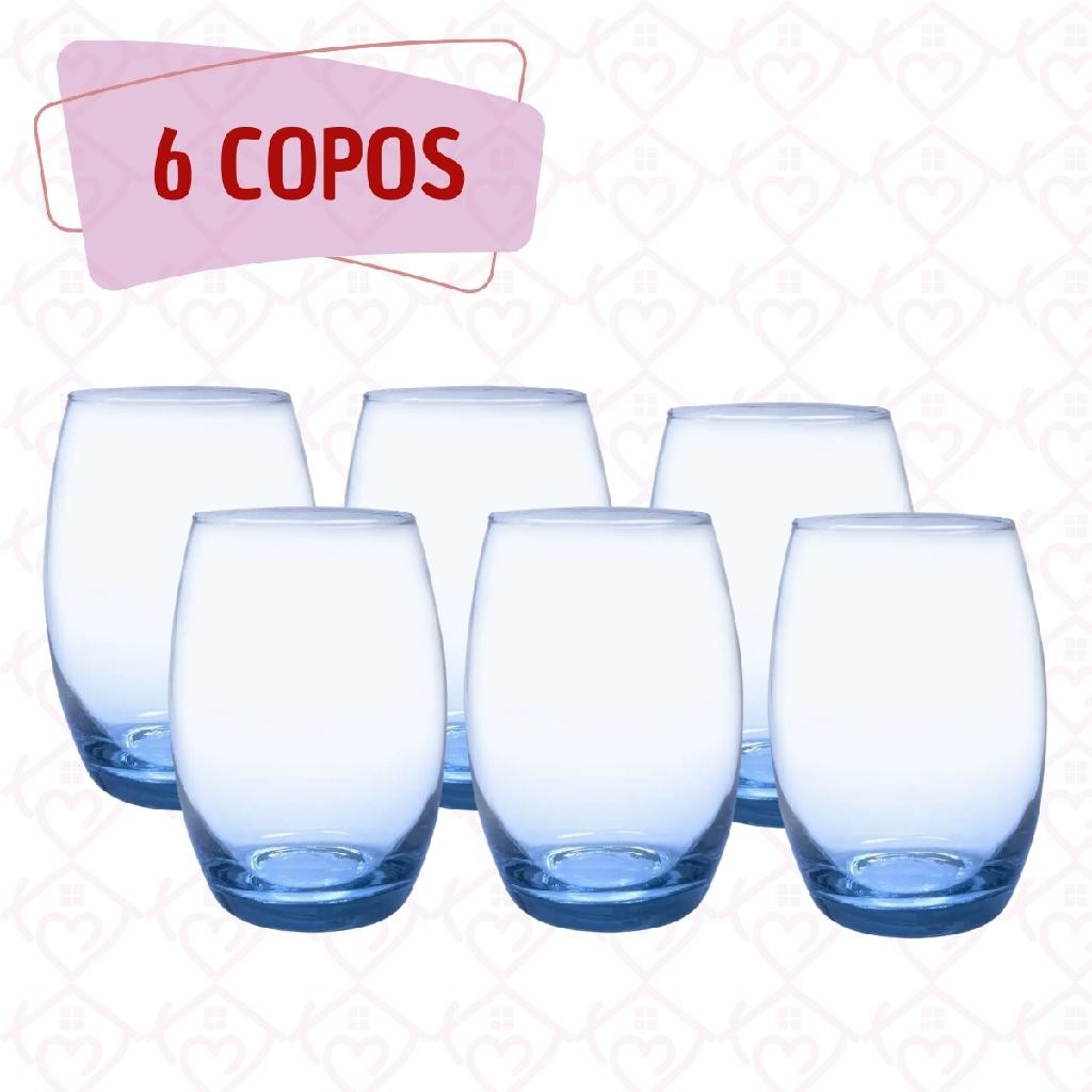 Conjunto 6 Copos Elegantes Azul 450ml Califórnia Grande Luxo