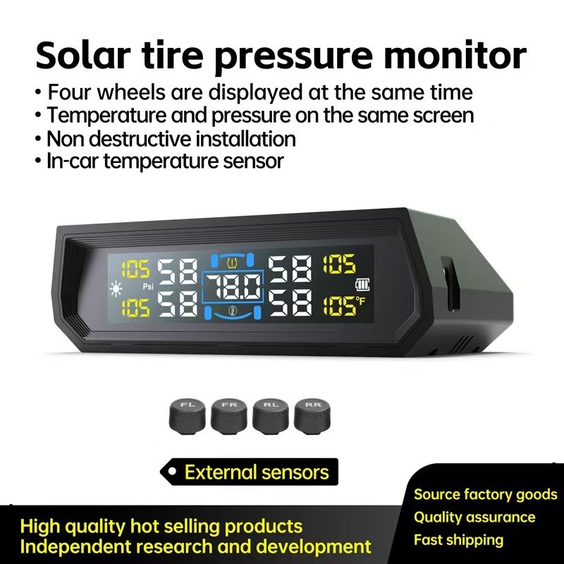 Sistema De Monitoramento De Pressão De Pneus Sem Fio TPMS Alarme Solar De Carro De Segunda Geração Display LCD Aviso De 