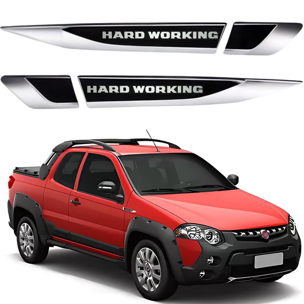Kit Par Aplique Lateral Emblema Resinado Cromado Fiat Strada Hard Working