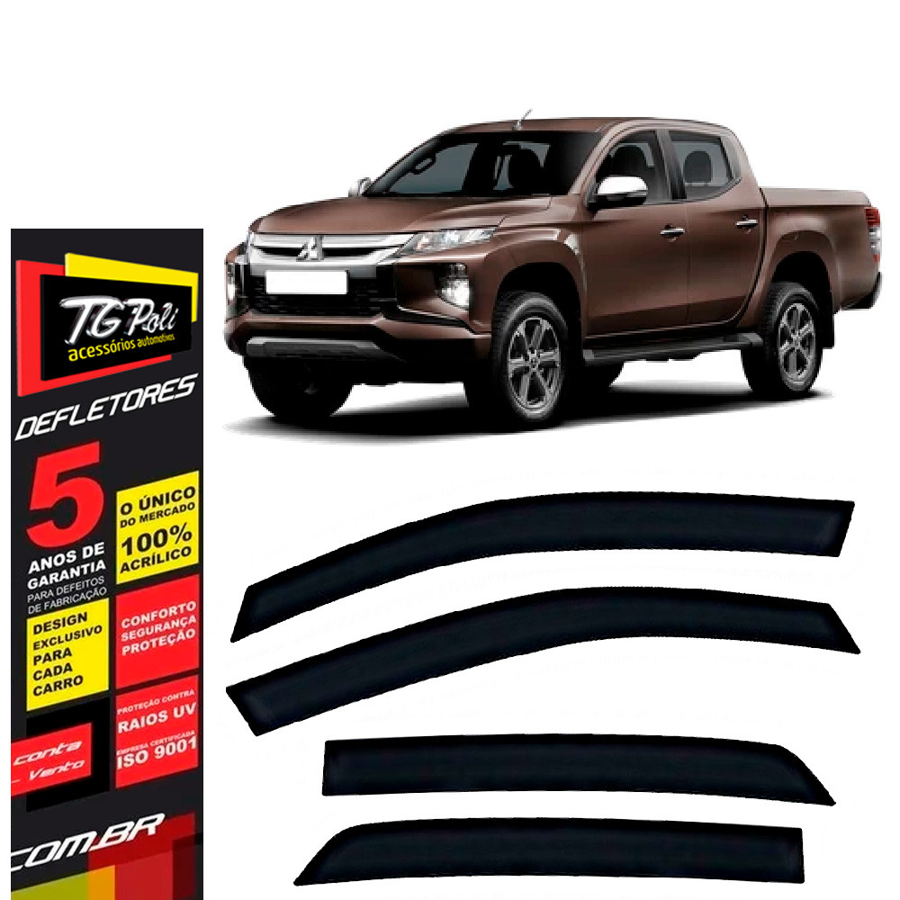 Calha de Chuva Mitsubishi L200 Triton 2017 a 2024 Outdoor 2020 a 2024 TG Poli Defletor 4P Fumê