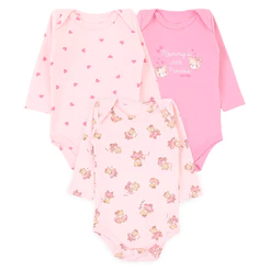 Kit Body KiKo Baby Manga Longa Coração Ursa - 3 Peças