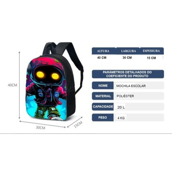 Mochila Infantil Personagens Moderna Fashion Leve Tendencial Escolar Moda Tendência