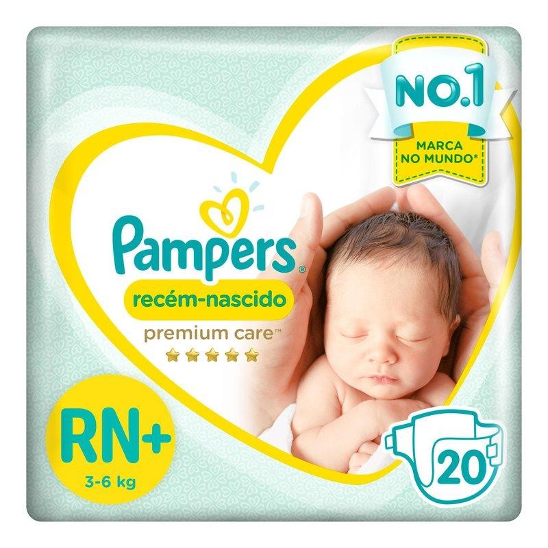 Fraldas Pampers Recém Nascido Premium Care RN+ 20 Unidades em Oferta na Shopee