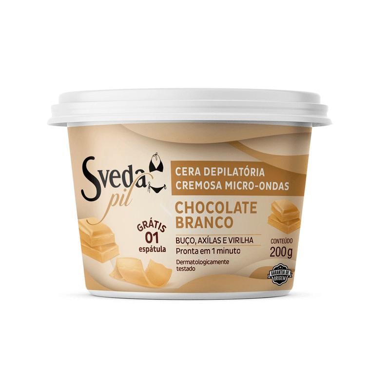 Cera Depilatória Micro-ondas Sveda Chocolate Branco 200g em Oferta na Shopee