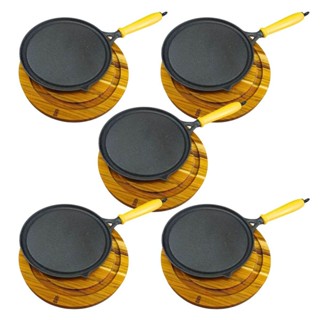 Bifeteira Ferro Fundido Com Cabo E Suporte De Madeira Frigideira Preparar E Servir Kit Com 5 Chapas em Oferta na Shopee