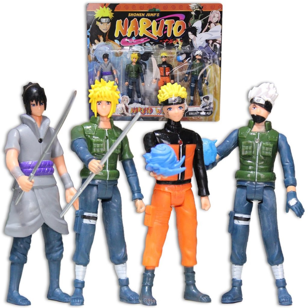 Kit Bonecos Naruto Shippuden Articulado Sasuke Sasuke & Minato Brinquedo 14 cm