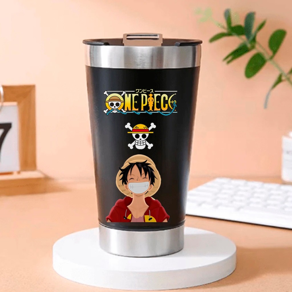 Copo térmico Luffy One Piece com tampa e abridor - Mangá - Anime 473 ml em Oferta na Shopee