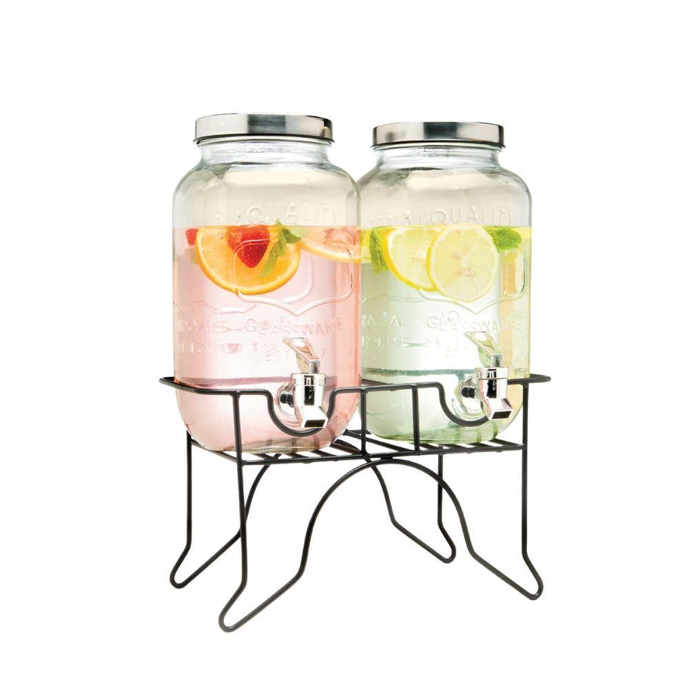 SUQUEIRA DUPLA VIDRO 10 LITROS COM SUPORTE KIT CONJUNTO DISPENSER REFRESQUEIRA AGUA SUCOS BEBIDAS HOTEL LUXO PROFISSIONA
