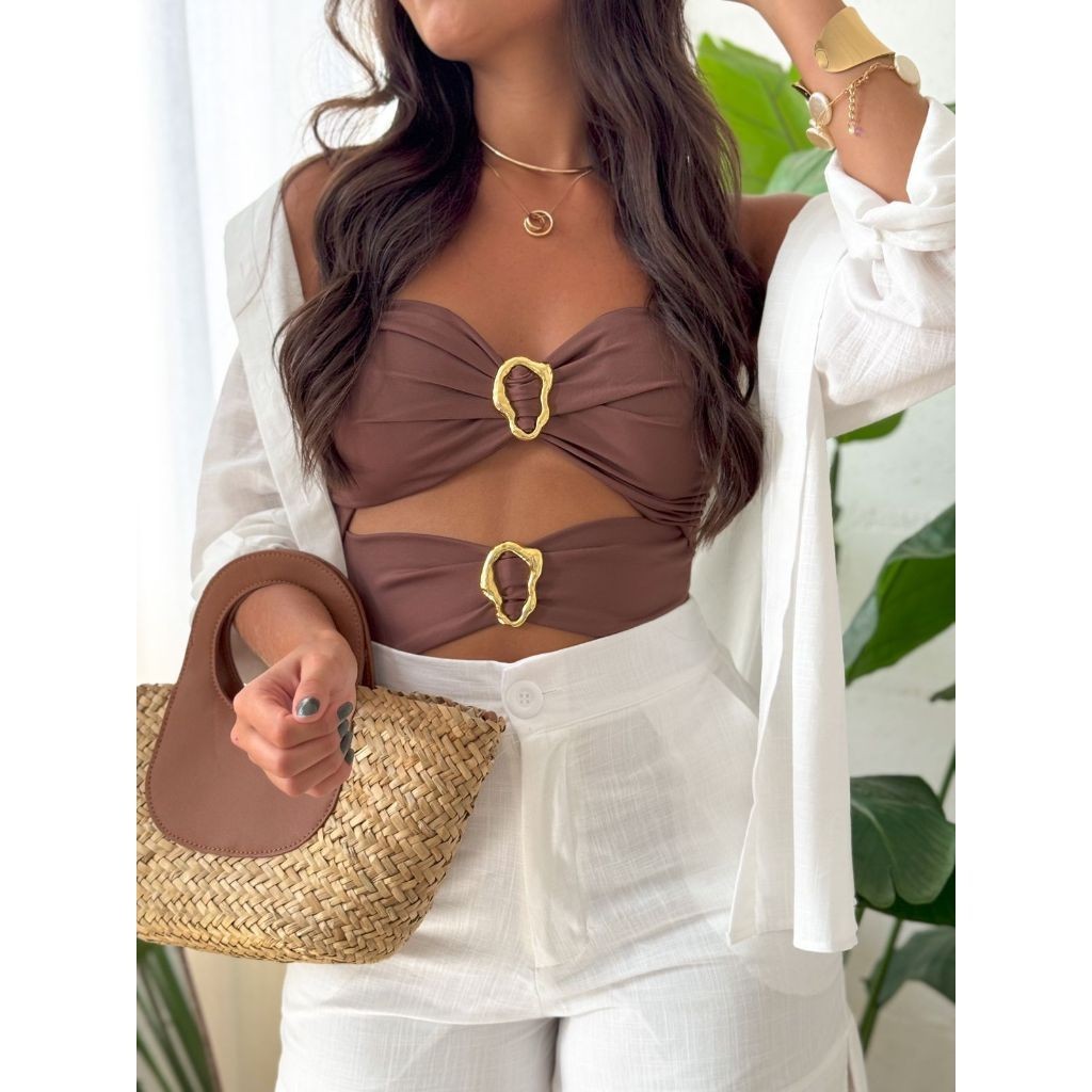 Body Bori Feminino Beach Tomara Que Caia | Fivela Orgânica e Argola Metal Dourado Moda em Oferta na Shopee