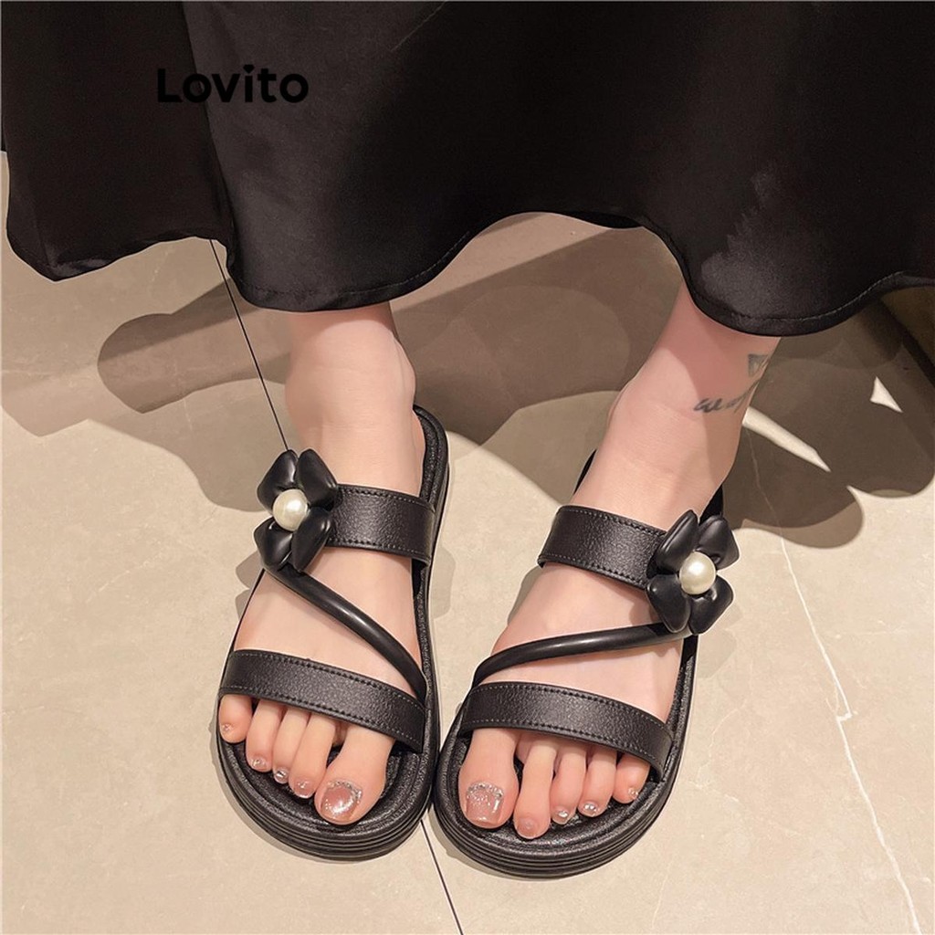 (Trendy) Lovito Sandália Casual Flores Sola Grossa Fora De Casa LFA62070 - Women Shoes