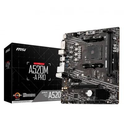 Placa Mãe MSI A520M A Pro AMD AM4 DDR4 mATX HDMI DVI Ryzen 3000 4000 5000